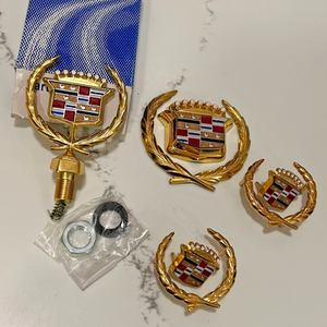 New Fits 1980-92 CADILLAC BROUGHAM HOOD ORNAMENT TRUNK EMBLEM PACKAGE SET golden