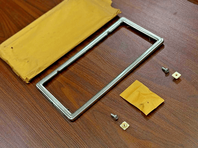 s-l400 NOS GM 3797485 Corvette 63-82 License Plate Frame Bezel Clip On Stainless Steel - Image 2