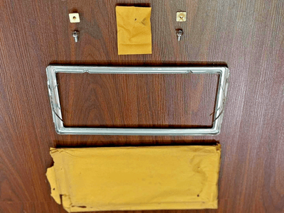 s-l400 NOS GM 3797485 Corvette 63-82 License Plate Frame Bezel Clip On Stainless Steel - Image 5